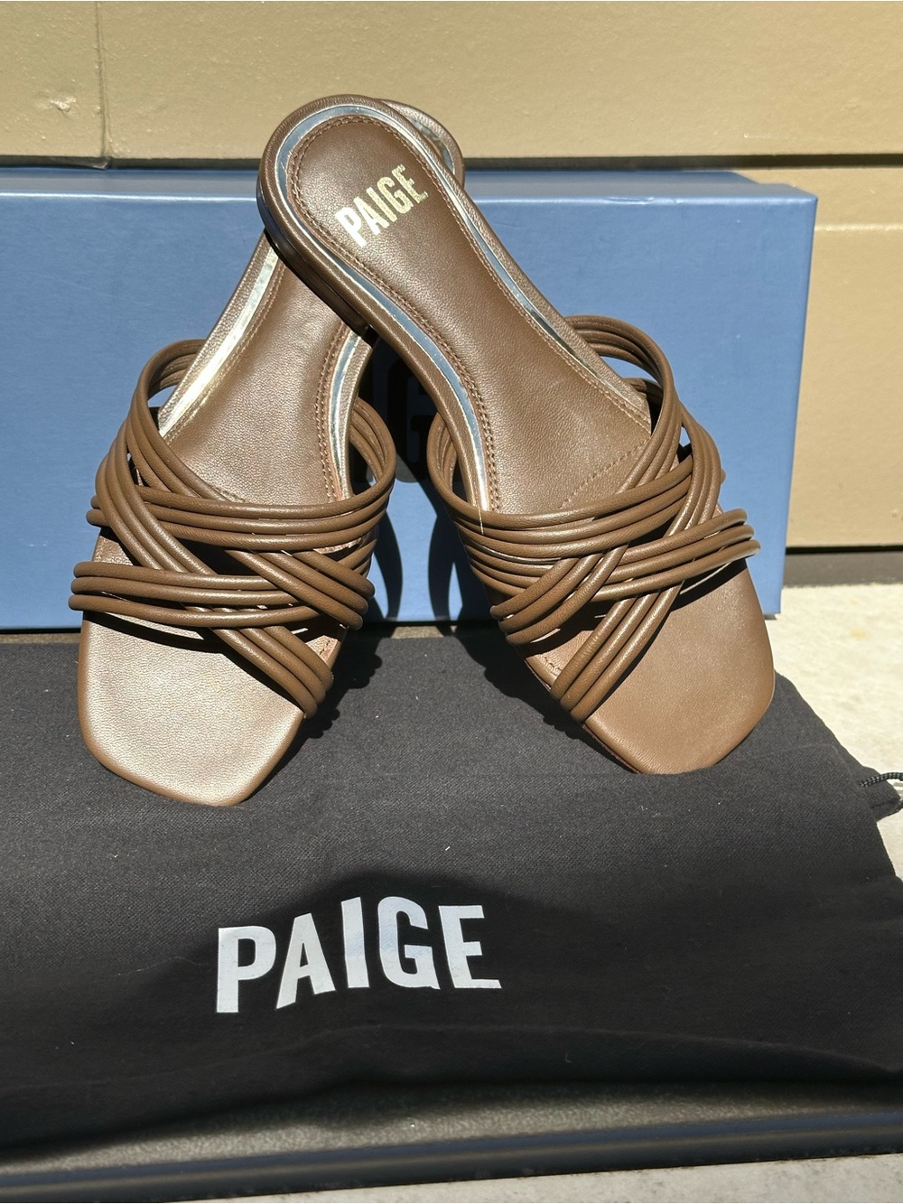 PAIGE Brown Braided Strap Slide Mules